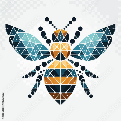 Geometric Bee Illustration with Triangular Patterns and Vibrant Colors.