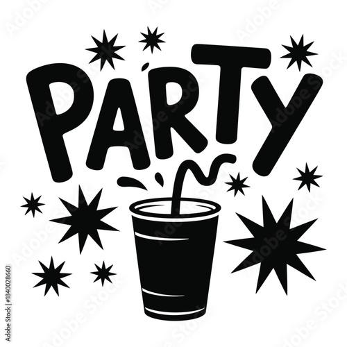 School College Home Kids Fun Party Cup Straw Stars Hand Lettering Silhouette Vector Design