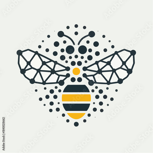 Geometric Bee Logo with Connected Dots and Lines Design.