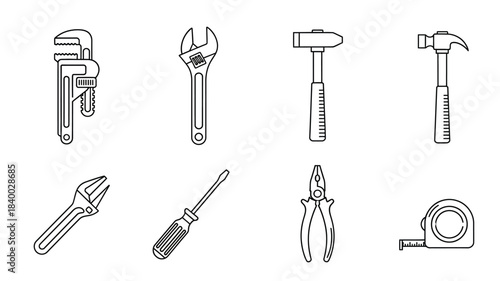 Collection of essential hand tools wrenches pliers screwdrivers and a hammer