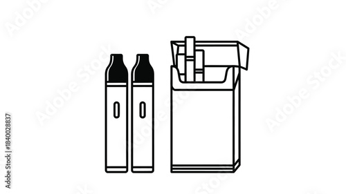 Simple illustration of two vape bottles and an open cigarette pack