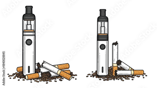Vaping devices and discarded cigarette butts illustrate a concerning health trend