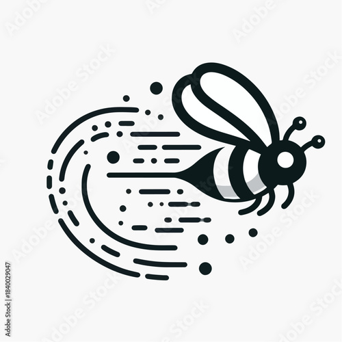 Stylized Bee in Motion with Swirling Lines.