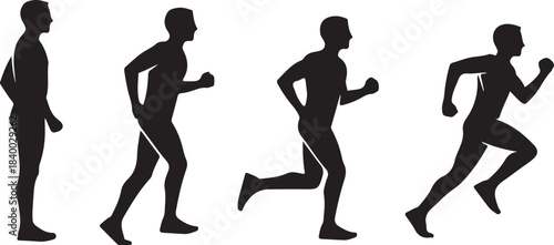 Evolution of human motion: male silhouette demonstrating athletic progression from standstill to sprint.