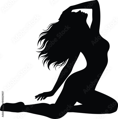 Black silhouette of a woman with long flowing hair posing