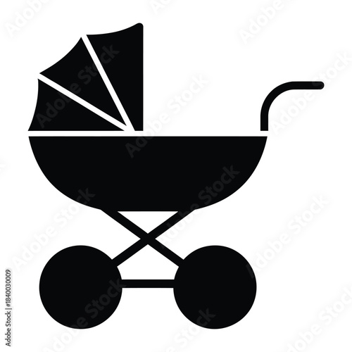 Vintage Baby Stroller Pram Silhouette Vector, baby carriage vector illustration design