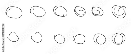 Hand drawn circles and ovals in black.