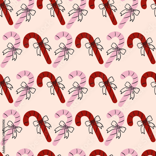 Pink and Red Candy Canes Vector Seamless Pattern