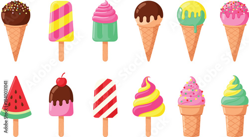 A vector collection of five decorative, multi-tiered wedding cakes with flowers, ribbon, and classic bride and groom toppers, perfect for marriage and celebration design