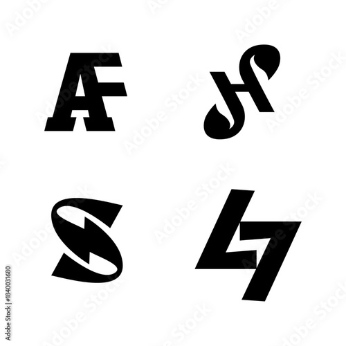 Modern Abstract Black and White Letter and Symbol Logo Set