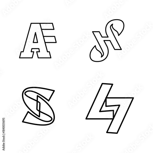 Abstract Outline Monogram Logos Set. Modern Typographic Letter and Number Designs.