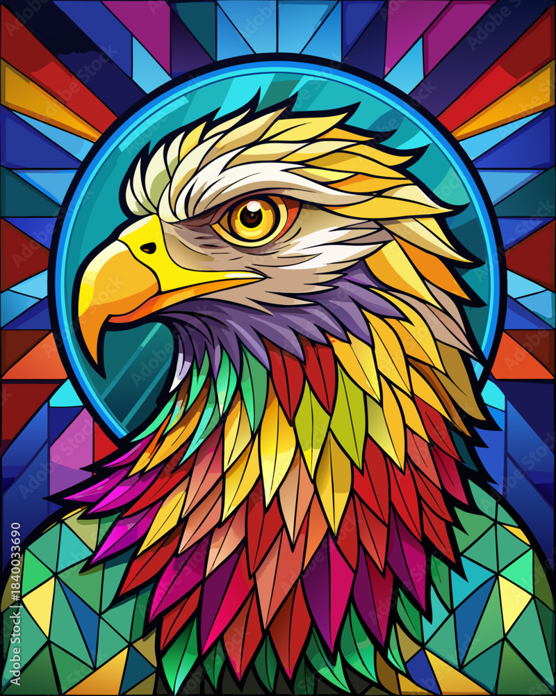 Fototapeta premium Eagle real, Stained Glass Style , rainbow color