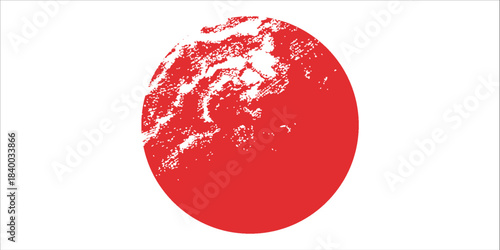 Japanese flag symbol of rising sun. Red circle in grunge style on white background.Vector ilustration. eps 10