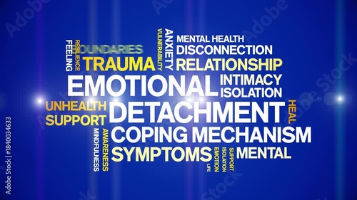 Emotional Detachment animated word cloud-text design animation tag kinetic typography seamless loop.