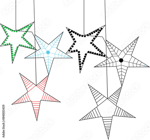 The designs include different line patterns, such as dots, solid lines, and web-like structures. 
These are commonly used as festive home decor, particularly around Christmas or other holidays. 
