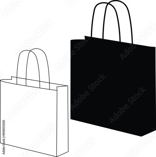 shopping bag
The image features two paper bag designs: one as an outline and one as a solid black silhouette. 
They both include twisted rope handles, a common feature for retail or gift bags. 
