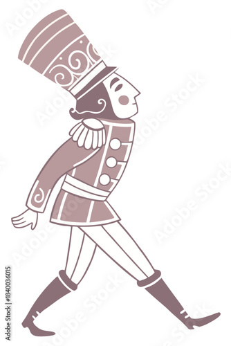 minimal nutcracker figure, ultra simplified shapes, geometric body, soft muted holiday colors, clean flat scandi style, isolated on pure white background, vector illustration
