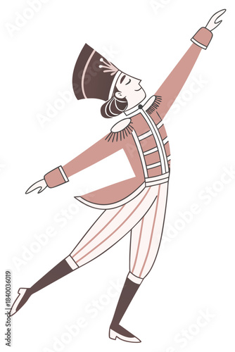 minimal nutcracker figure, ultra simplified shapes, geometric body, soft muted holiday colors, clean flat scandi style, isolated on pure white background, vector illustration
