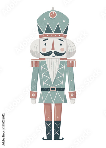 minimal nutcracker figure, ultra simplified shapes, geometric body, soft muted holiday colors, clean flat scandi style, isolated on pure white background, vector illustration
