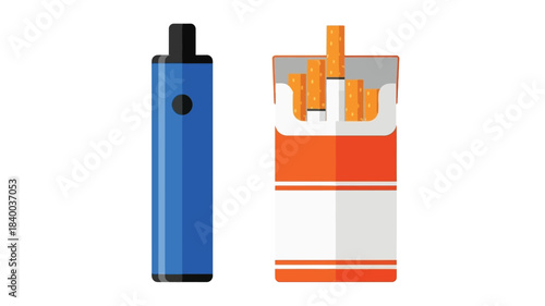 Illustration depicting a vape pen and a pack of cigarettes side by side