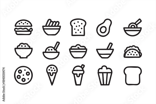 Clean food outline icons for culinary dashboards, nutrition apps and menu graphics