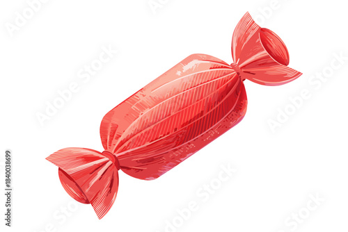 minimal wrapped candy, cylindrical shape with twisted ends, soft red or mint pastel tones, clean outline, festive treat icon, isolated on white, vector flat illustration
