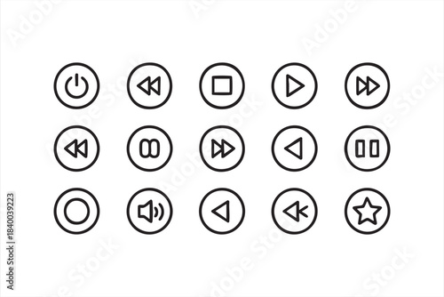 Minimal playback control icons for multimedia dashboards and app interfaces