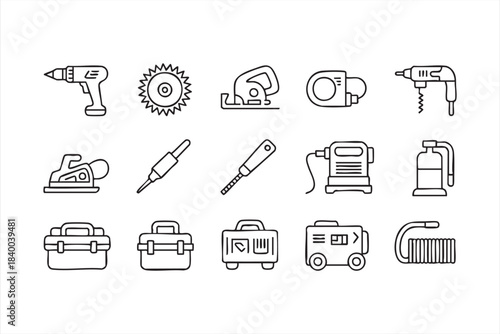 Construction equipment outline set for engineering graphics and maintenance UI