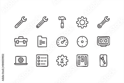 Minimal tool and maintenance icon set for workflow management and equipment UI