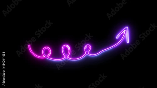 Colorful Neon Glowing Curved Arrow Animation on Black Background, Vibrant Multicolor Light Trail Arrow for Highlights, Directions, Motion Graphics, UI Elements, and Modern Digital Video Design