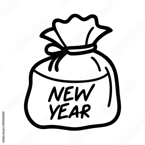 Gift bag icon for New Year celebration on transparent background