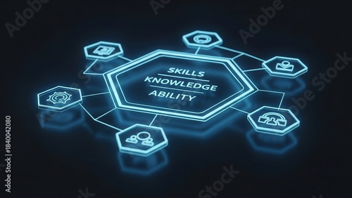 Brightly lit hexagonal frameworks showcasing connections and progress in skill and workforce planning