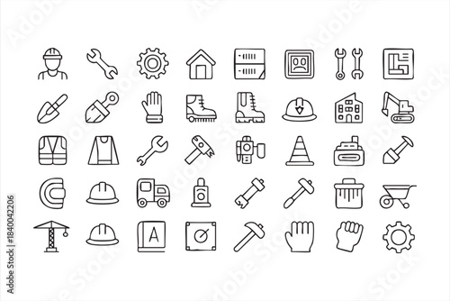 Construction Tools and Worksite Icons for Industrial Platforms and UI Kits