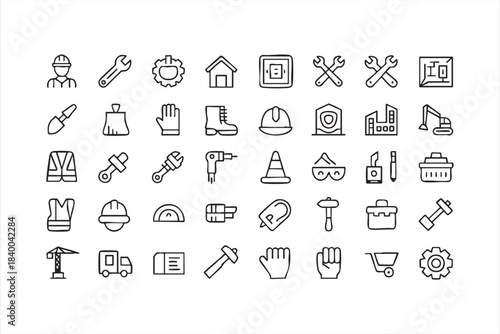 Builder and Worksite Icon Set for Construction Apps and Project Tools