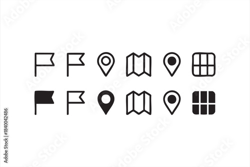Map Grid and Pin Icons for Digital Navigation and Wayfinding Design