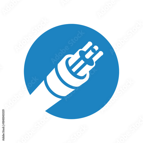 Illustration of a white fiber optic cable inside a blue circle on a white background
