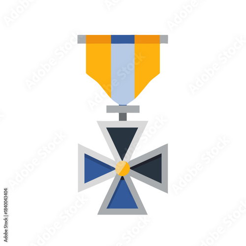 Military cross medal with yellow and blue ribbon