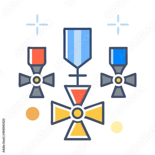 Set of colorful cross medals in flat style