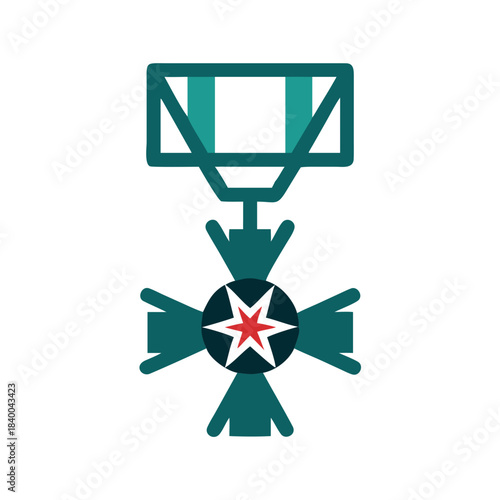 Military cross medal with red star and green ribbon