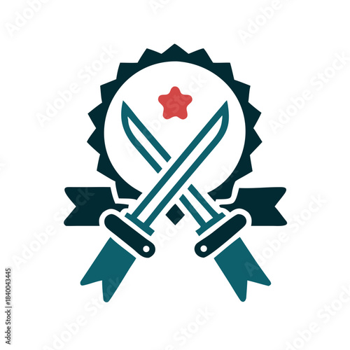 Military badge icon with crossed swords and star