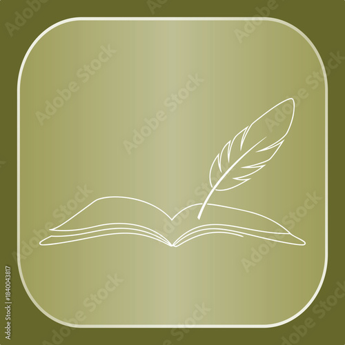 Elegant Open Book and Quill Icon Representing Writing, Education, and Literary Knowledge