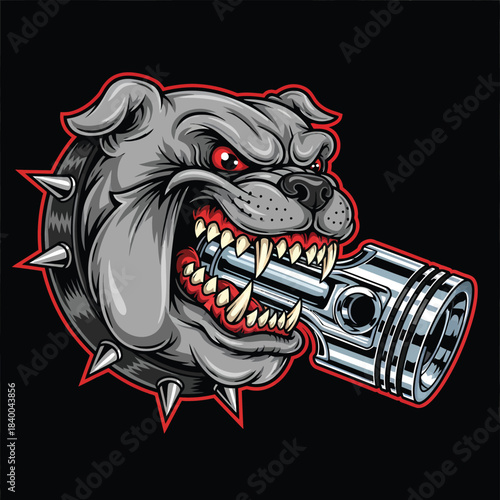 Aggressive Bulldog Snarling With Gun Barrel Graphic.