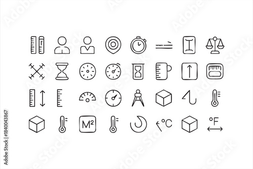 Dimension and Scale Icons for Industrial, Engineering, and Technical Design
