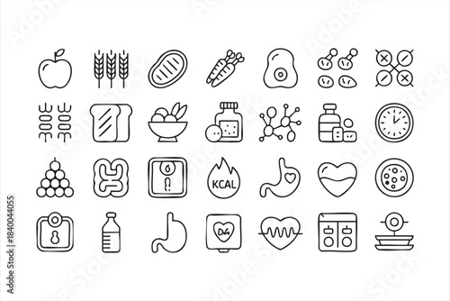 Diet, Food, and Digestive Health Symbols for Wellness Dashboards