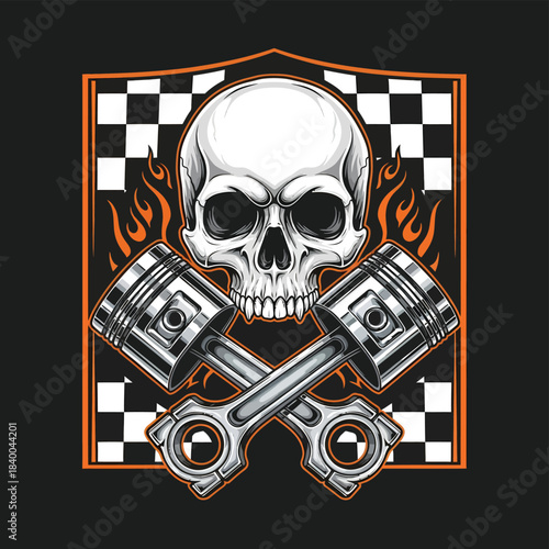 Skull with Crossed Pistons Emblem Design.