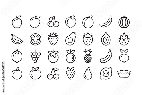 Line Art Fruit Icons for Healthy Food & Produce Designs