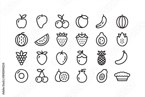 Minimal Black-and-White Fruit Symbols for UI and Packaging