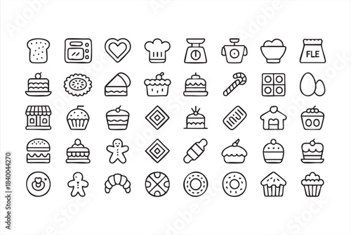 Minimal Line Art Bakery Icons for Pastry & Dessert Projects
