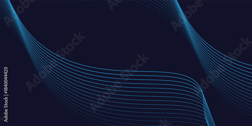 Dark abstract background with glowing wave. Shiny moving lines design element. Modern purple blue gradient flowing wave lines.