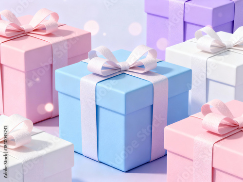 elegant gift box background with pale ribbon texture and light bokeh accents